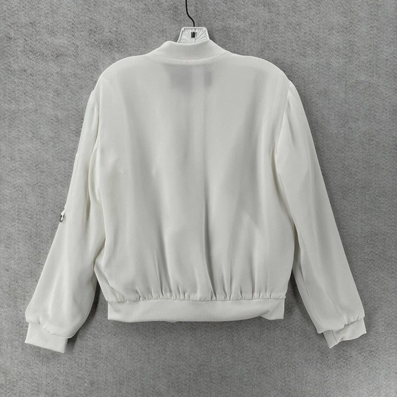 Zara Basic Track Jacket‎ Womens SMALL White Satin Zip Up Windbreaker Dressy - Picture 2 of 15